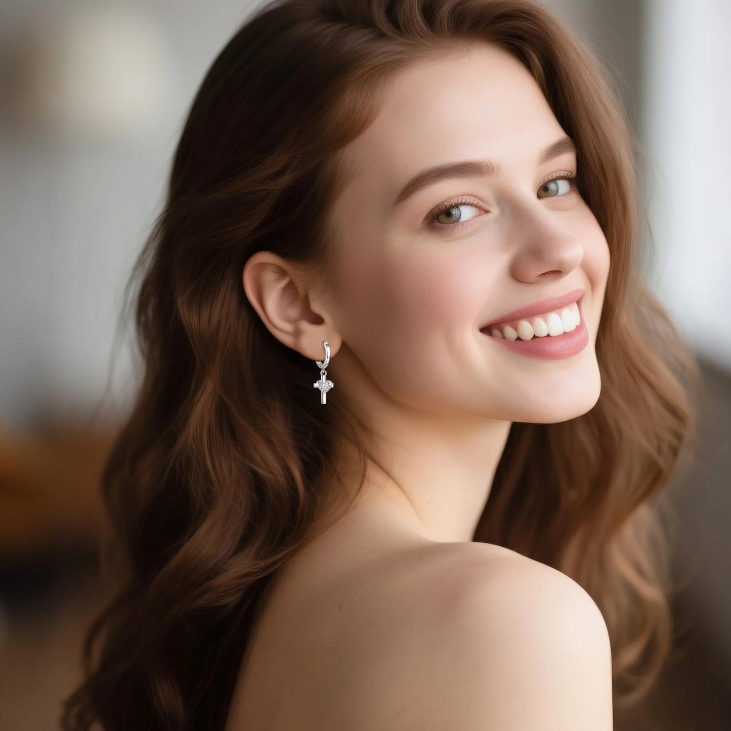 Hanging Cross Earrings Sterling Silver Diamond Heart Cross Dangle Drop Hoop Earrings Jewelry Gifts for Women