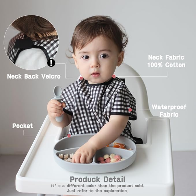 Short Sleeve Waterproof Bib for Toddlers – Easy Clean Feeding Apron for Mealtime, Daycare, Self-Feeding, Lightweight