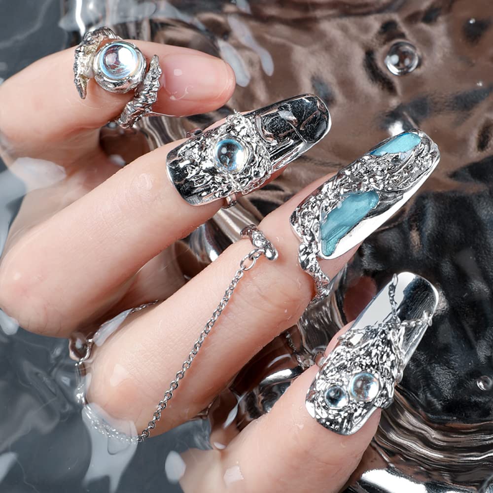 4Pcs Women Finger Tip Nail Rings, Adjustable Opening Nail Art Charms Accessories, Jewelry Fingernail Finger Tip Claw Nail, Fingernail Tip Fingernail Rings Set (Blue)