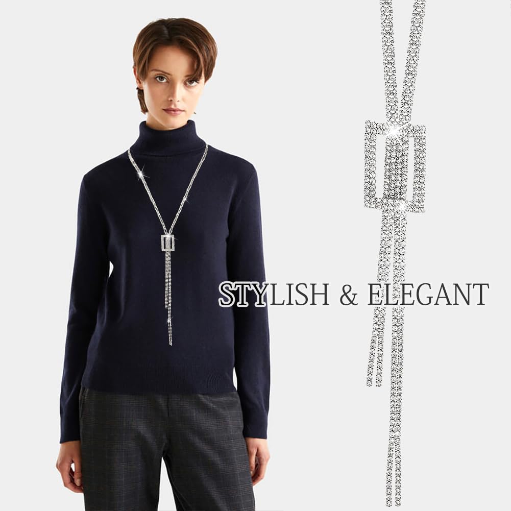 Suyi Trendy Crystal Long Necklace All-Match Style Shining Clothing Sweater Chain Silver 2