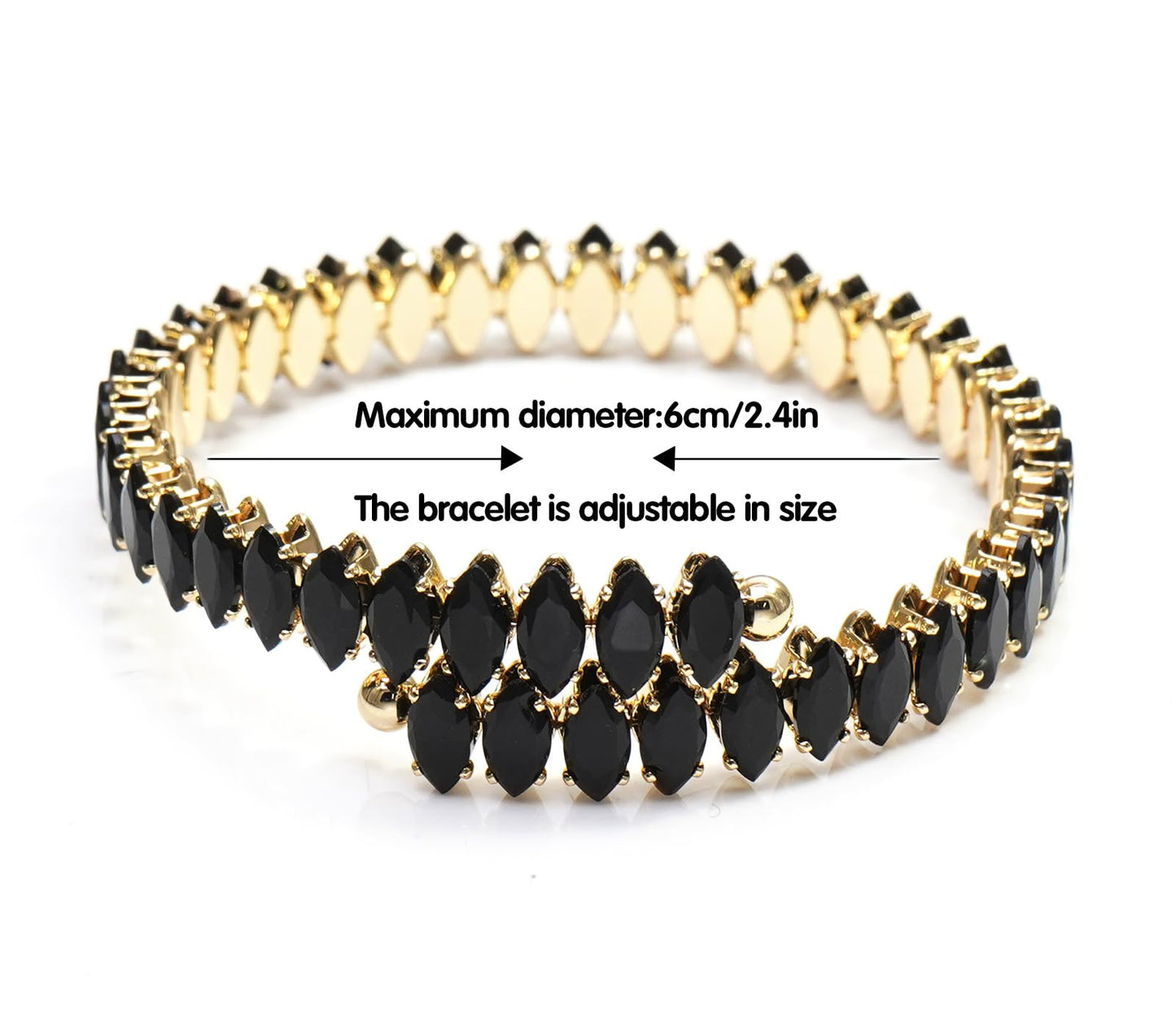 Wovanoo Rhinestone Cuff Bracelet Cubic Zirconia Tennis Bracelets Open Adjustable Bangle for Women Gold Black