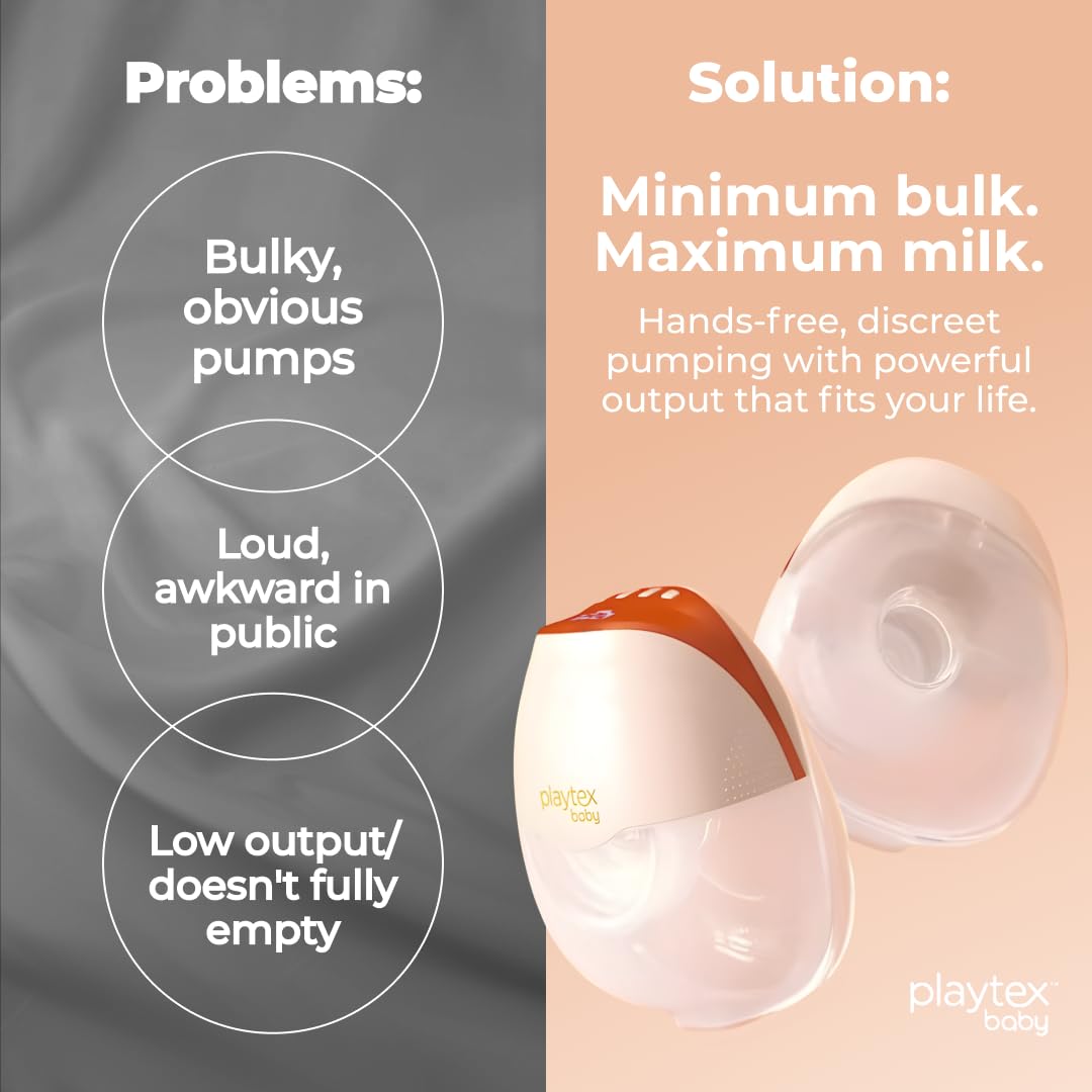 Playtex Baby Electric Breast Pump (H15 Wearable Model), Hands-Free in-Bra Pump, 3 Modes, 12 Levels, Quiet Operation, 180ml Capacity