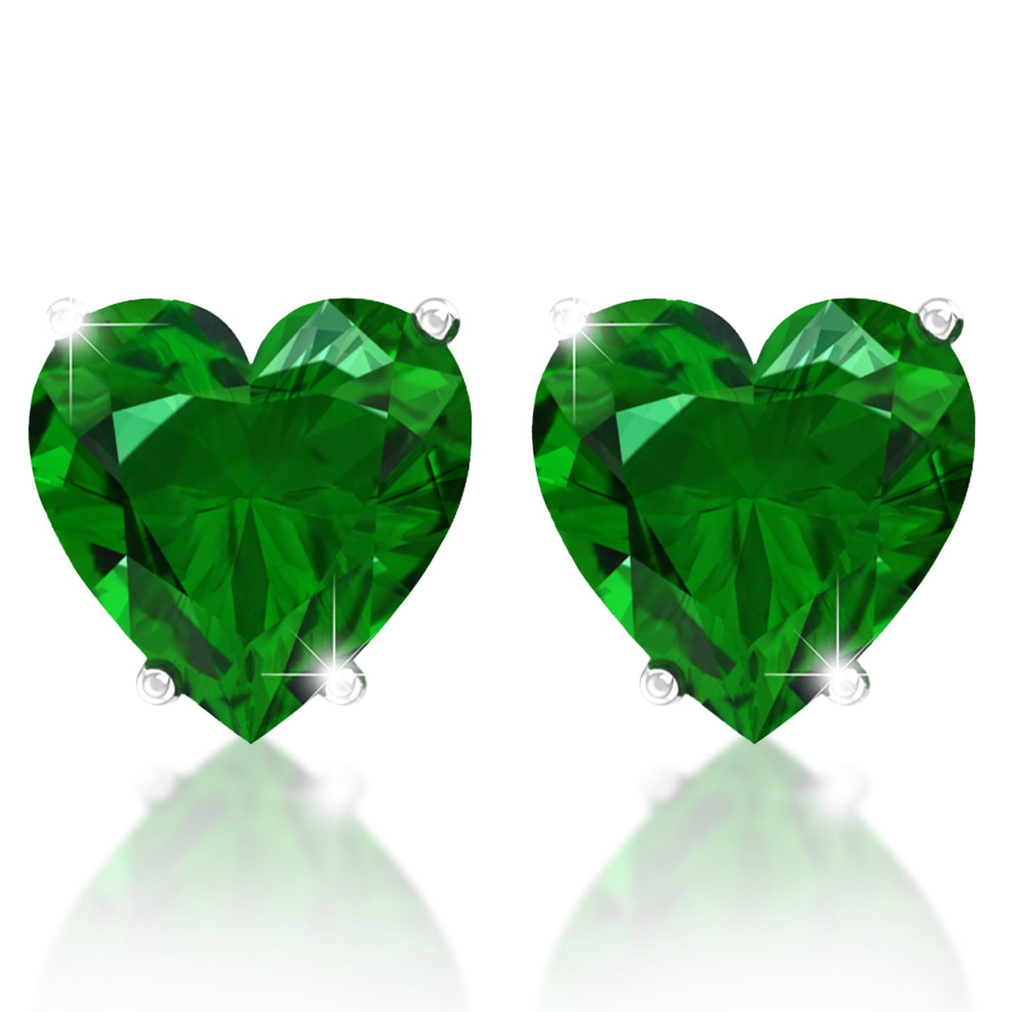 Belinda Jewelz - Heart Stud Earrings, 5mm Cubic Zirconia Heart Earrings with Prong Setting, 925 Sterling Silver Earrings Studs, Emerald Green Stud Earrings for Women