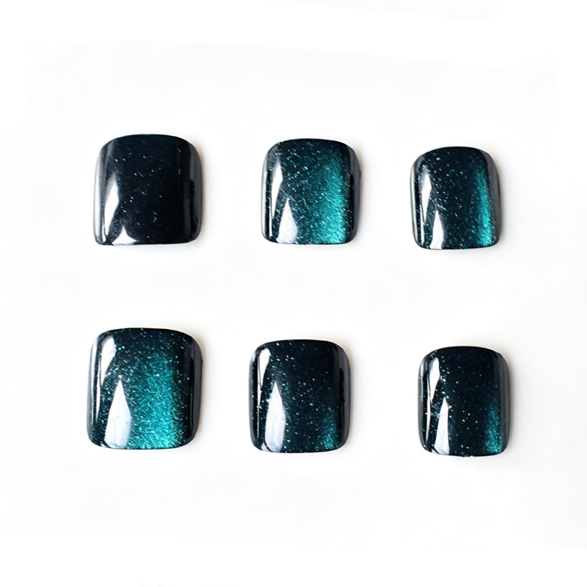 Dark Blue Cat Eye Press on Toenails Short Square Fake Toe Nails Glossy Chrome False Toe Nails Gradient Acrylic Toenails Reusable Full Cover Glue on Toe Nail for Women Manicure 24Pcs