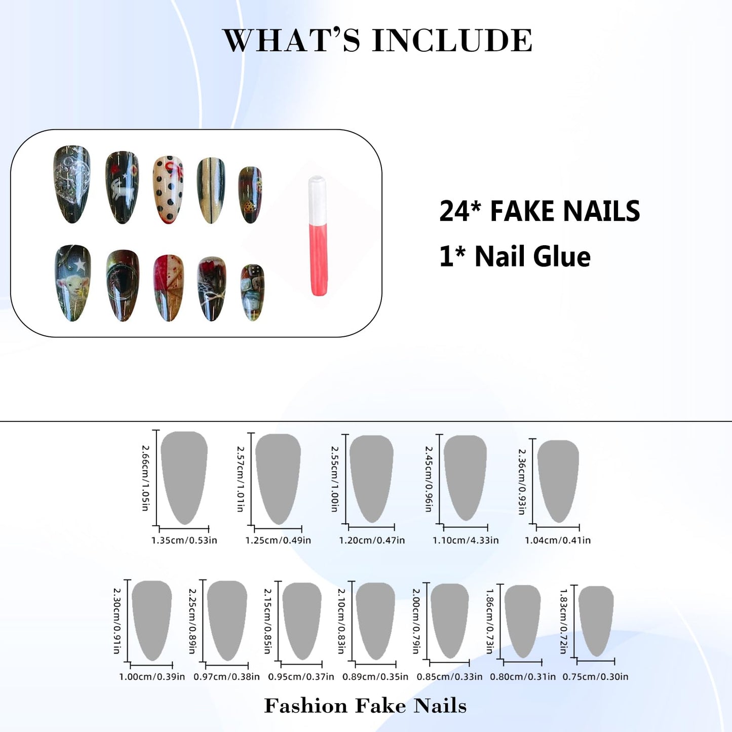 IMRAIN Press on Nails Medium Almond Fake Nails with Rose, Lamb Designs Glue on Nails Acrylic Glossy Full Cover False Nails for Women
