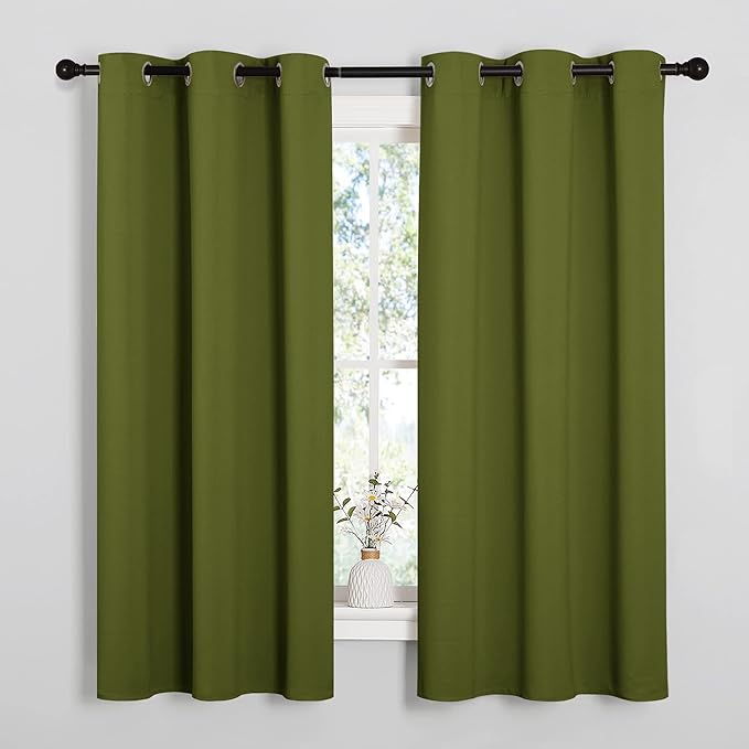 NICETOWN Olive Green Blackout Curtains 68 inches Length for Laundry Room, 2 Panels, 42" Wide, Thermal Insulated Decoration Drapes for Office Window