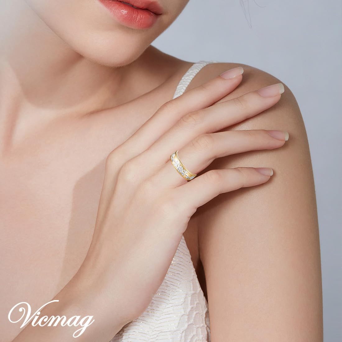 Vicmag Copper Magnetic Ring for Women, Magnetic Rings Ladies Fingers Thumb 100% Solid Pure Copper Jewelry Gift Adjustable(Gold Silver+Silver Gold)