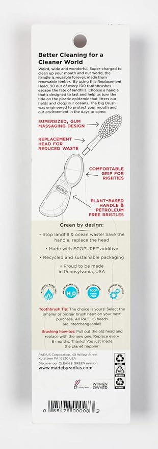 RADIUS Toothbrush Big Brush with Replaceable Head, Right Hand, Soft in Coral Sparkle, BPA Free and ADA Accepted, Designed to Improve Gum Health and Reduce The Risk of Gum Disease