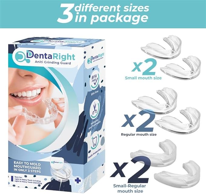 Dental Mouthguard for Bruxism, Teeth Grinding and Clenching, Pack of 6 in 3 Different Sizes Moldable, Trimmable Premium Quality Dental Night Guard for Teeth Grinding and Stops Bruxism