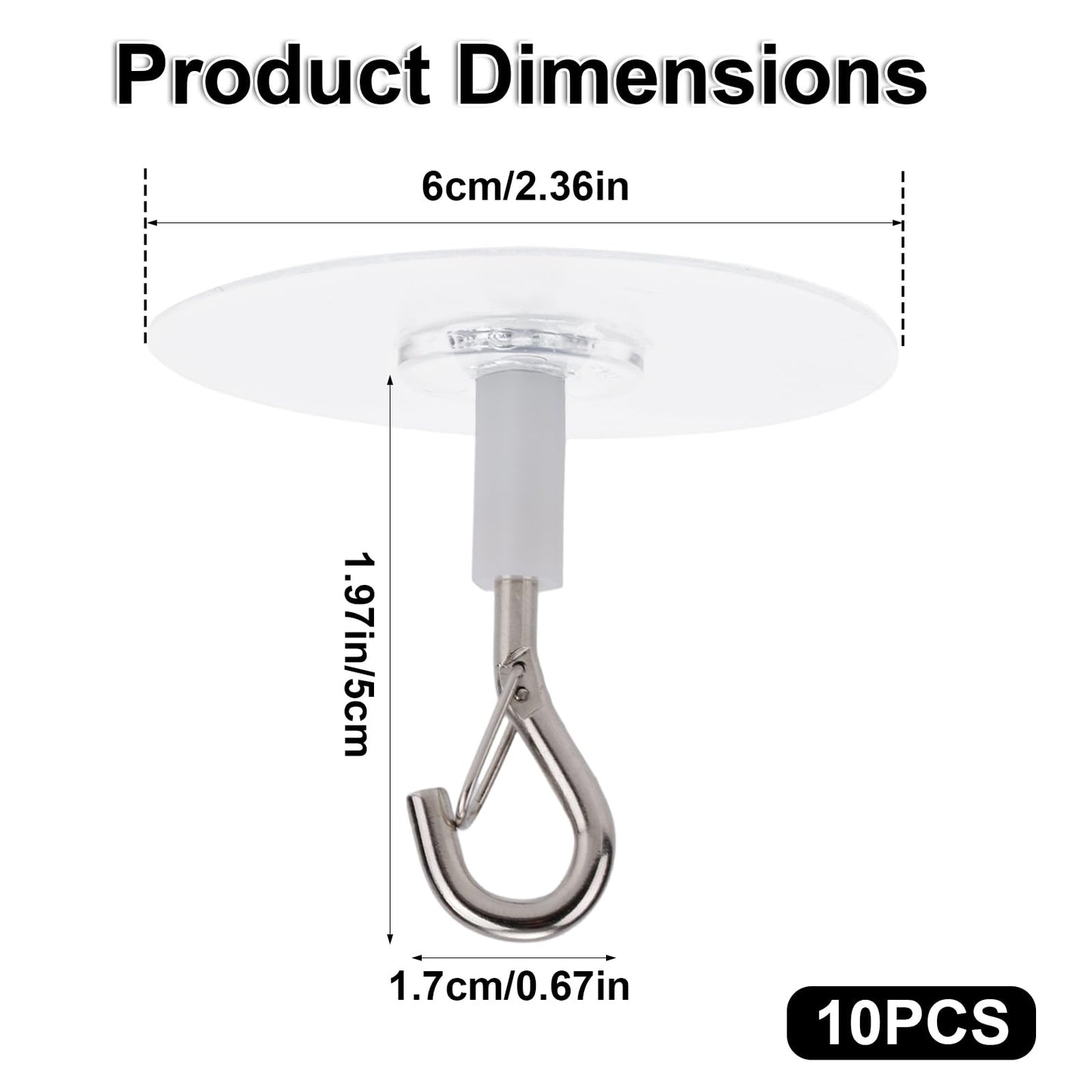 Penitue 10pcs Heavy Duty Self Adhesive Ceiling Hooks, No Drill Ceiling Hooks with Safety Clasp for Fans Plants Lights Kitchen Bathroom Office Storage & Wall Decor