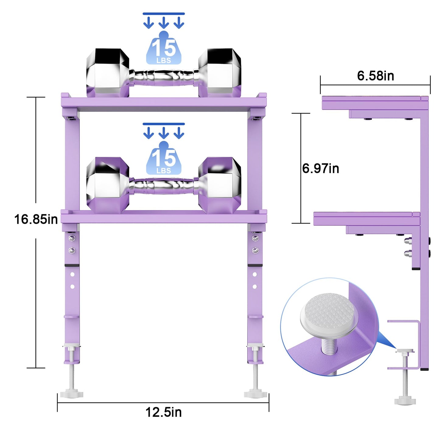 OUTIOE 2-Tier Desk Shelf, Expandable Under Desk Storage, Clamp on Desk Shelf, Desktop Accessories for Offices, Study Rooms, and Game Rooms (Purple)