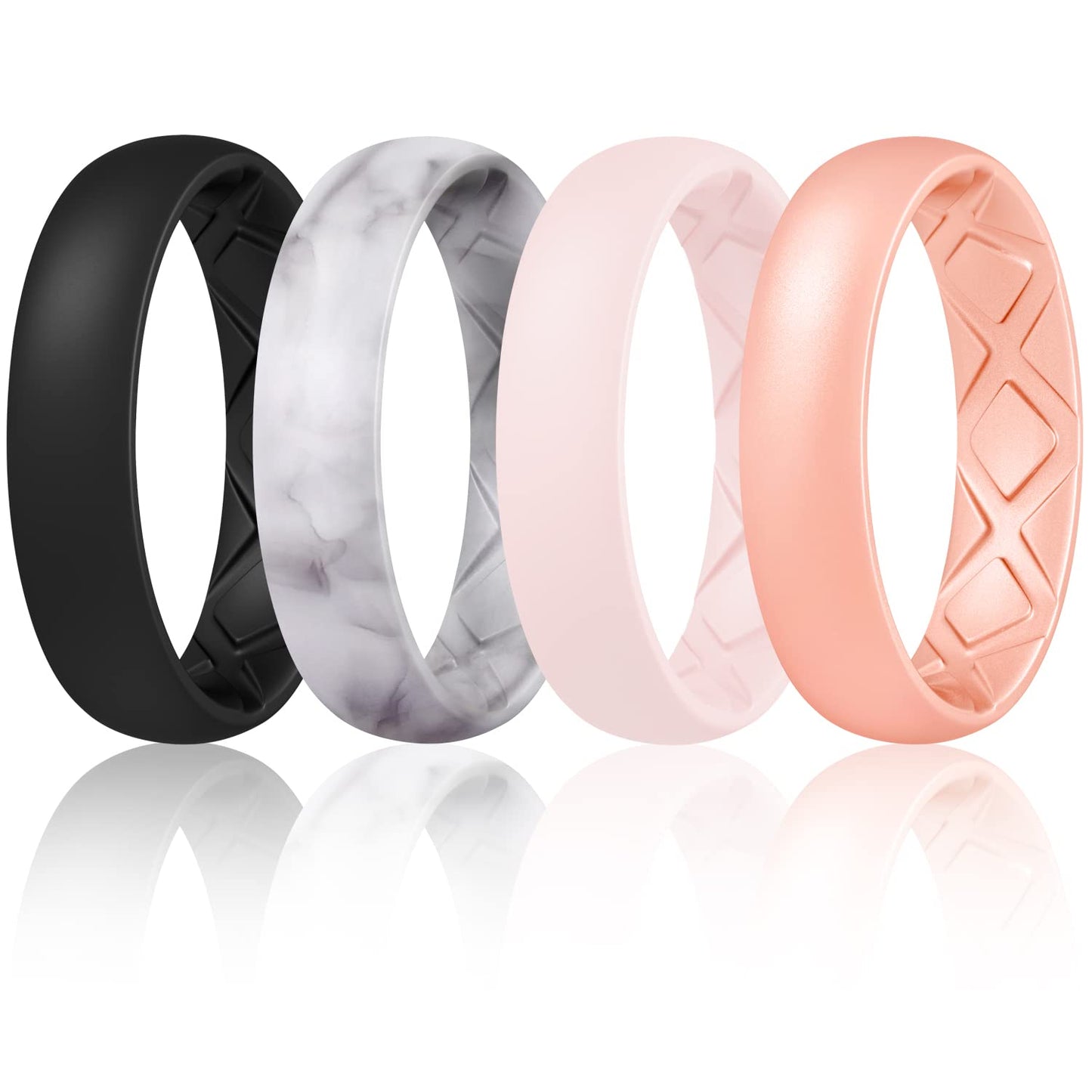 Egnaro Women's Engagement Rings, Silicone Inner Arc Ergonomic Breathable Design with half sizes, Rubber Wedding Band Rings，5.5mm Wide-2mm Thick
