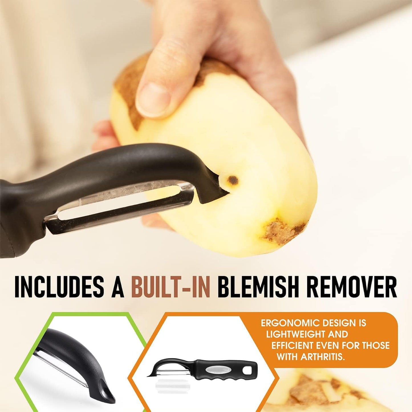Premium Swivel Vegetable Peeler, Soft Grip Handle and Ultra Sharp Stainless Steel Blades - Perfect Kitchen Peeler For Veggie, Fruit, Potato, Carrot, Apple - Pink Lemonade (Black)