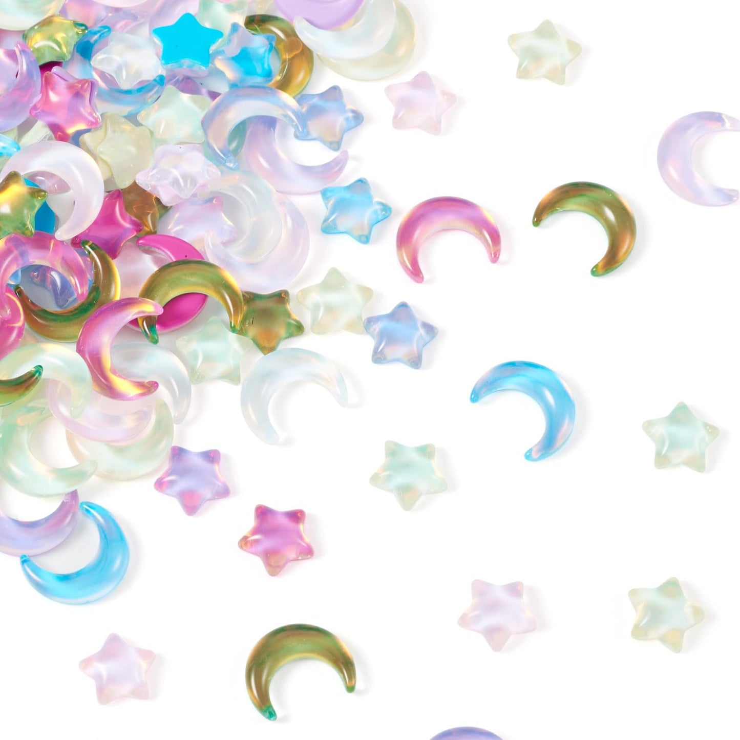 Boutigem 160Pcs Glass Cabochon Crescent Moon Star Crystal Gem Cabochon Accessories 7-11mm 20 Styles for Nail Art Phone Case Mirror Decoration Jewelry Making