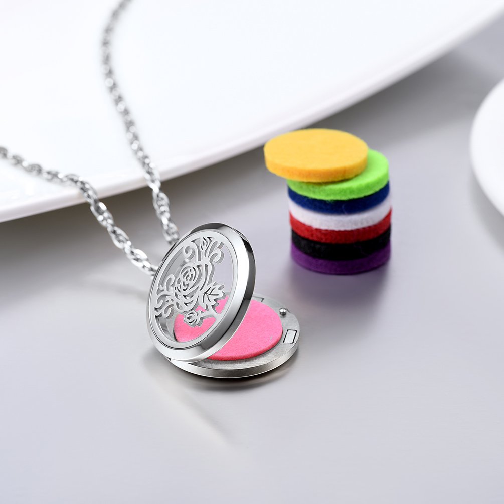 PROSTEEL Diffuser Aromatherapy Necklace Perfume Locket Pendant Charm Stainless Steel Delicate Rose Flower Women Jewelry
