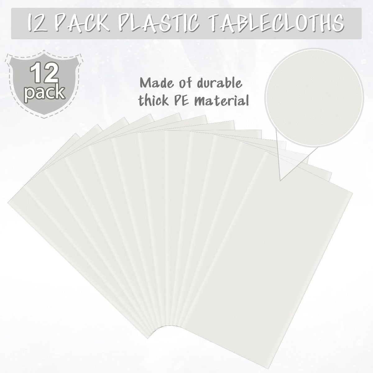 12Pcs 54 x 108 Inch White Rectangle Tablecloth,Disposable Plastic Table Cloth,Waterproof White Table Cover for Graduation Birthdays Weddings Anniversary Party Decorations
