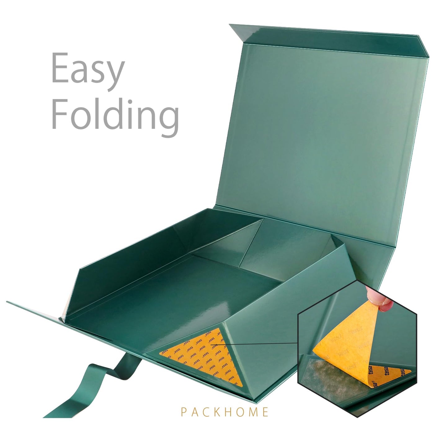 PACKHOME 17x14.5x5.5 Inches, 3 Extra Large Gift Boxes with Lids, Magnetic Closure Boxes with Ribbon for Clothes and Large Gifts (Glossy Green)