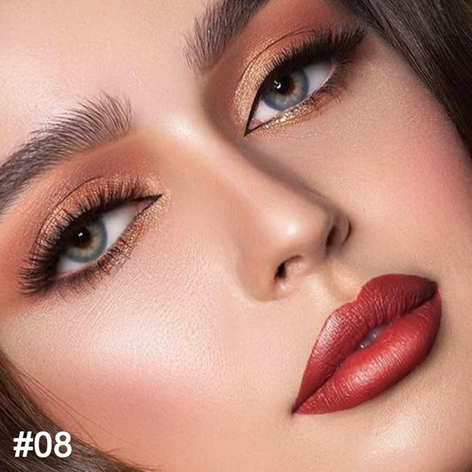 evpct 1Pcs Mauve Red Metallic Lip Liner and Lipstick Set Kit for Women Lips Kit with Lip Liner Lip Stains Long Lasting Waterproof 24 Hour Lipstick and Lip Liners Combo Lipliners Pencil Set 08#