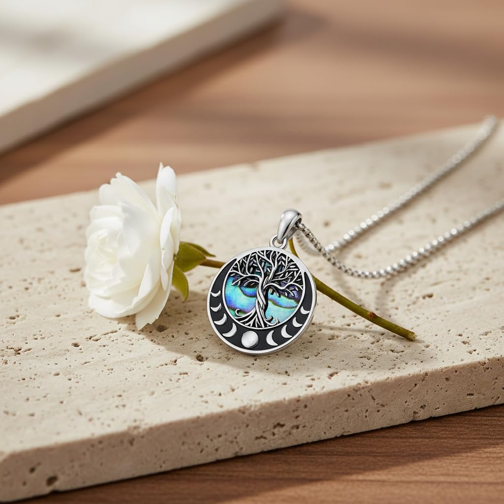 ONEFINITY Tree of Life Necklace Moon Phase Abalone Shell Pendant Tree of Life Jewellery Gift for Women Men