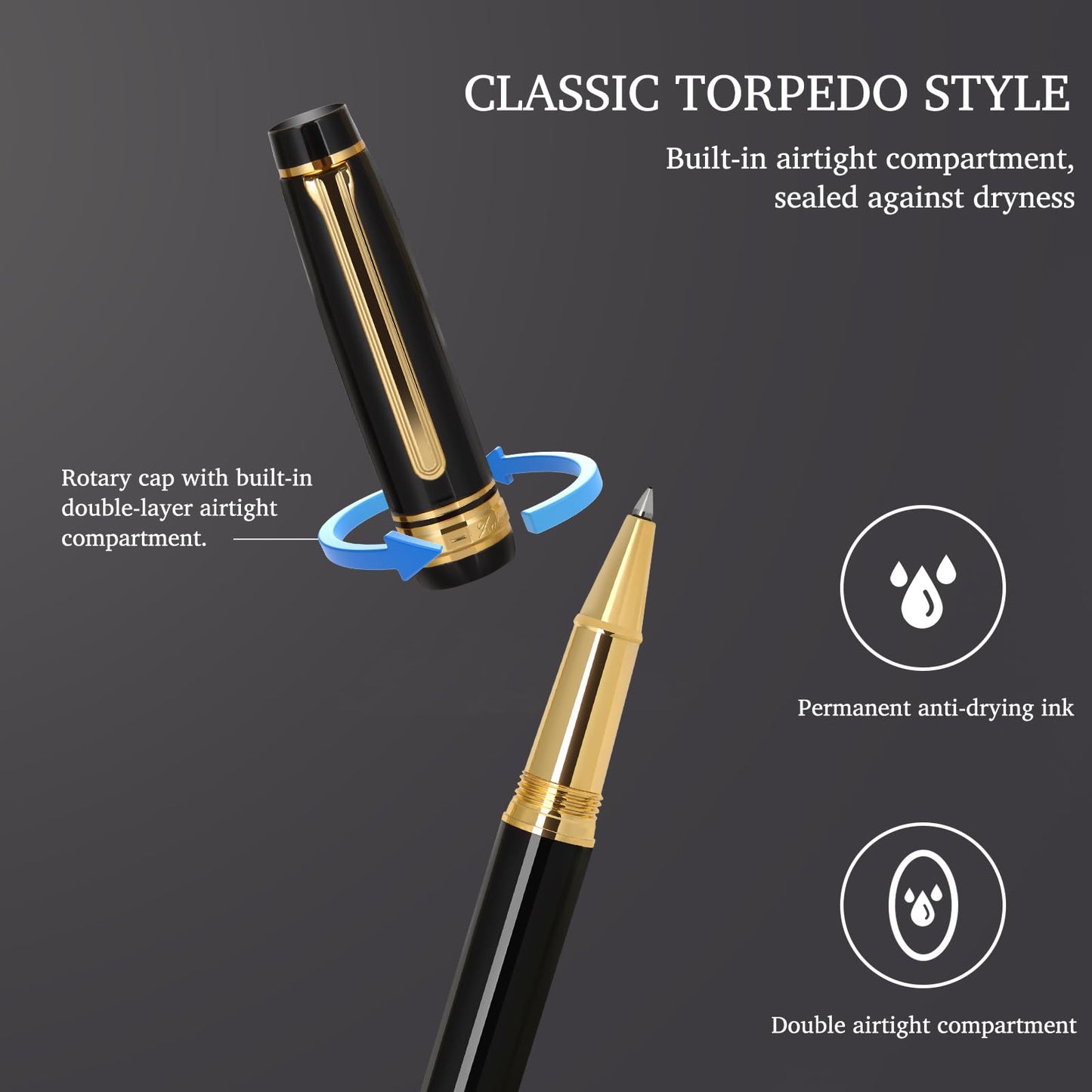 Luxury Rollerball Pen,Nice pen with 24K Gold Trim, Schneider Ink Refill, Professiona,Executive Office, Fancy Pens, Luxury pens with gift case for Men & Women with 1 Refill