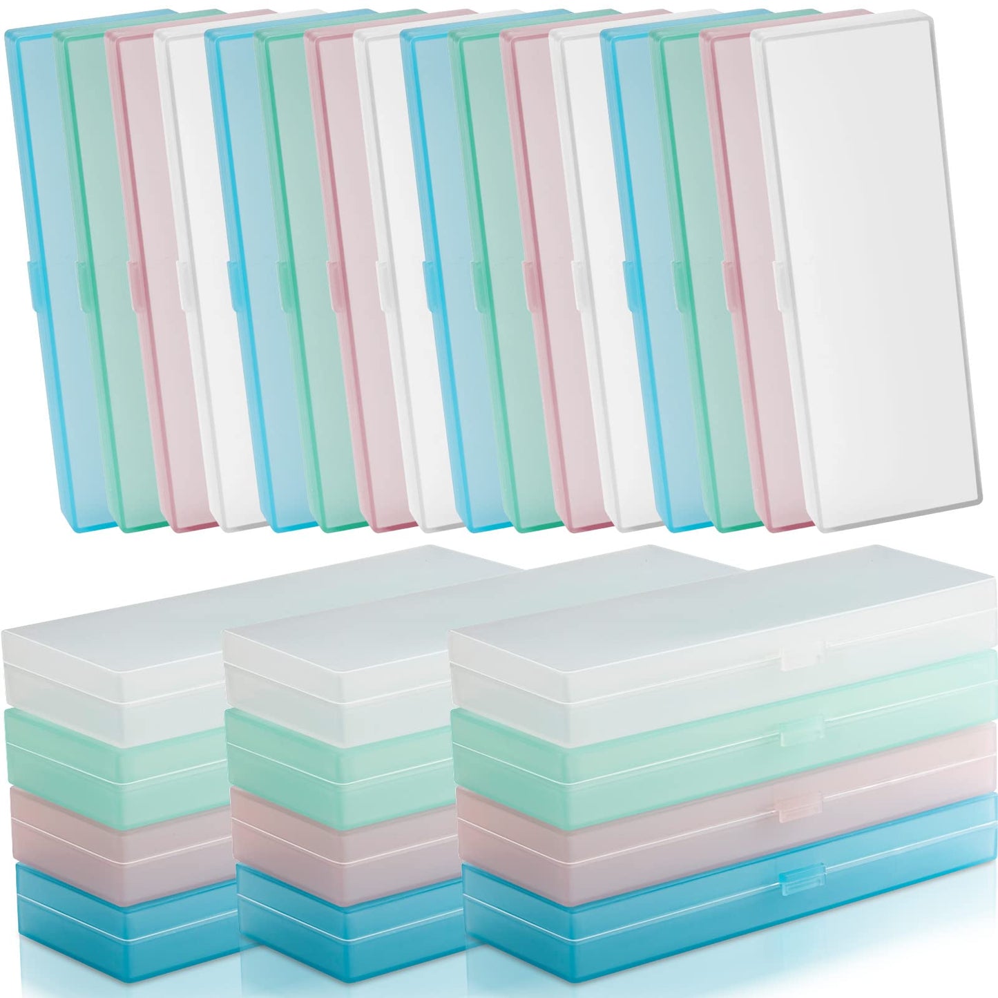 Fainne 36 Pcs Plastic Pencil Case Bulk Plastic Pencil Boxes Frosted Pens Holder with Hinged Lid and Snap Closure for Stationery Organizer School Office(White Pink Blue Green)
