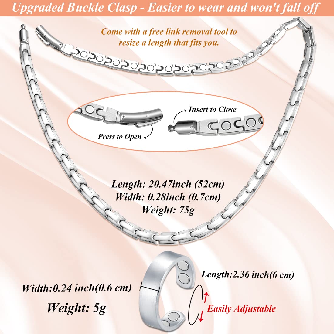 Cigmag Titanium Necklace for Men Women - Magnetic Necklace Stainless Steel Ultra Strength Magnets - with Adjustable Sizing Tool and Present Box