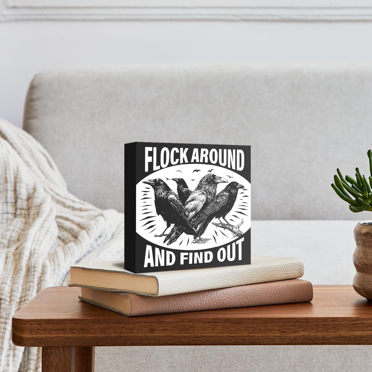Funny Gothic Black Crow Sign Decor Goth Raven Black Wood Block Sign Crows Lover Gifts