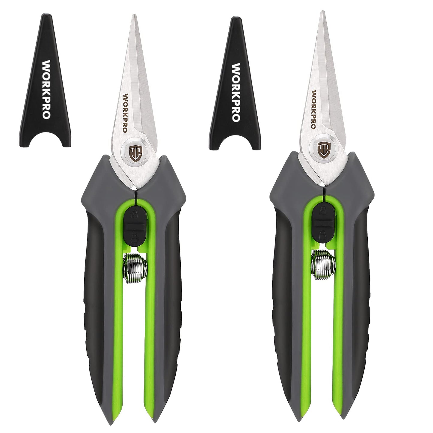 WORKPRO 2 Pack Garden Pruning Shears with Sheath, 6.5” Small Hand Pruners/Snips/Clippers- Spring Loaded & Precision Straight Blades, Microgreen Trimming Scissors for Flowers, Weeds, Indoors Bonsai