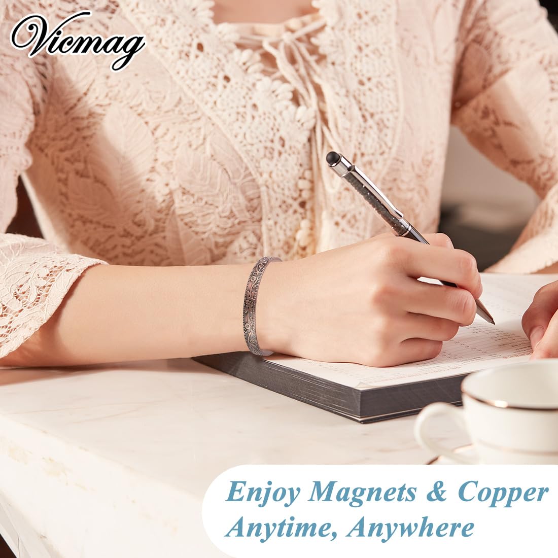 Vicmag Copper Bracelet for Women Men Magnetic Bracelets 100% Solid Pure Copper Gift 2PCS