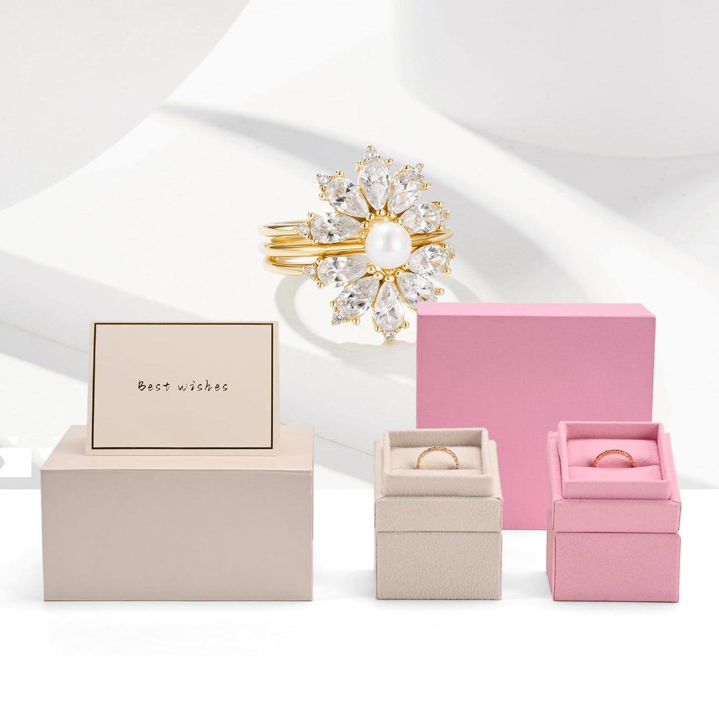 Oirlv Ring Gift Box with Lid Magnetic Boxes for Wedding Proposal Gift Birthday Present with Card(Pink)