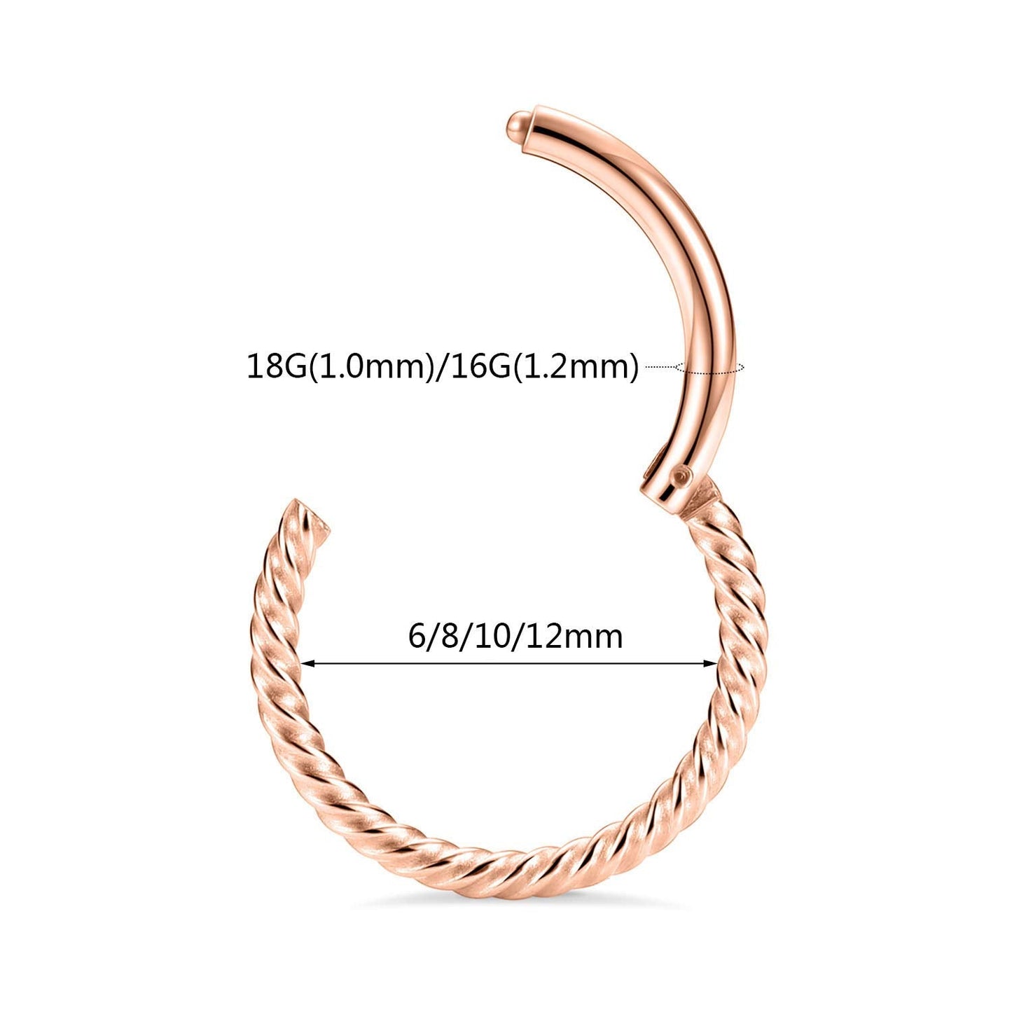 Septum Jewelry: Nose Rings Hoops & Clickers - 16g, 12mm, Rose Gold & Surgical Steel