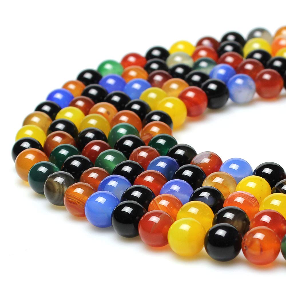 MJDCB Natural Stone Beads Colorful Agate Round Loose Beads for DIY Necklace Bracelat Jewelry Making (10mm)