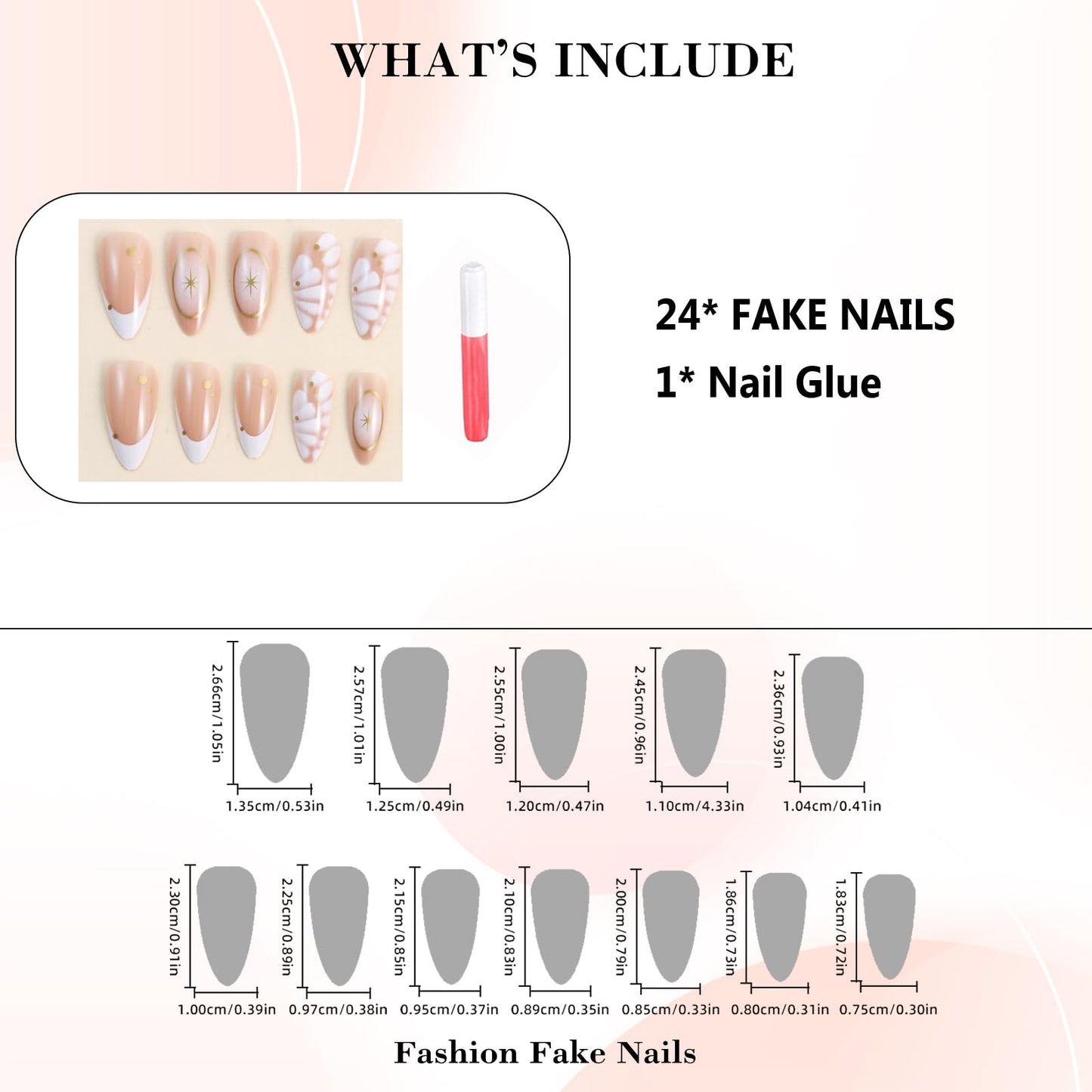 IMRAIN Medium Almond Press on Nails French Tips Fake Nails with Crocodile Print Designs Nude White Ombre Glossy Glue on Nails Acrylic Full Cover Golden Star Stick on False Nails for Women Girls