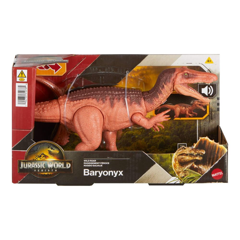 Mattel Jurassic World Rebirth Wild Roar Baryonyx Dinosaur Toy with Tail-Controlled Chomp Multi-Direction Attack & Sound, Posable & Digital Play