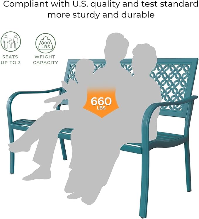 Grand patio 50" Outdoor Bench, Garden Benches with Anti-Rust Metal Powder Coated Frame, Patio Bench for Front Porch Park Outside Furniture Decor, Lake Shore