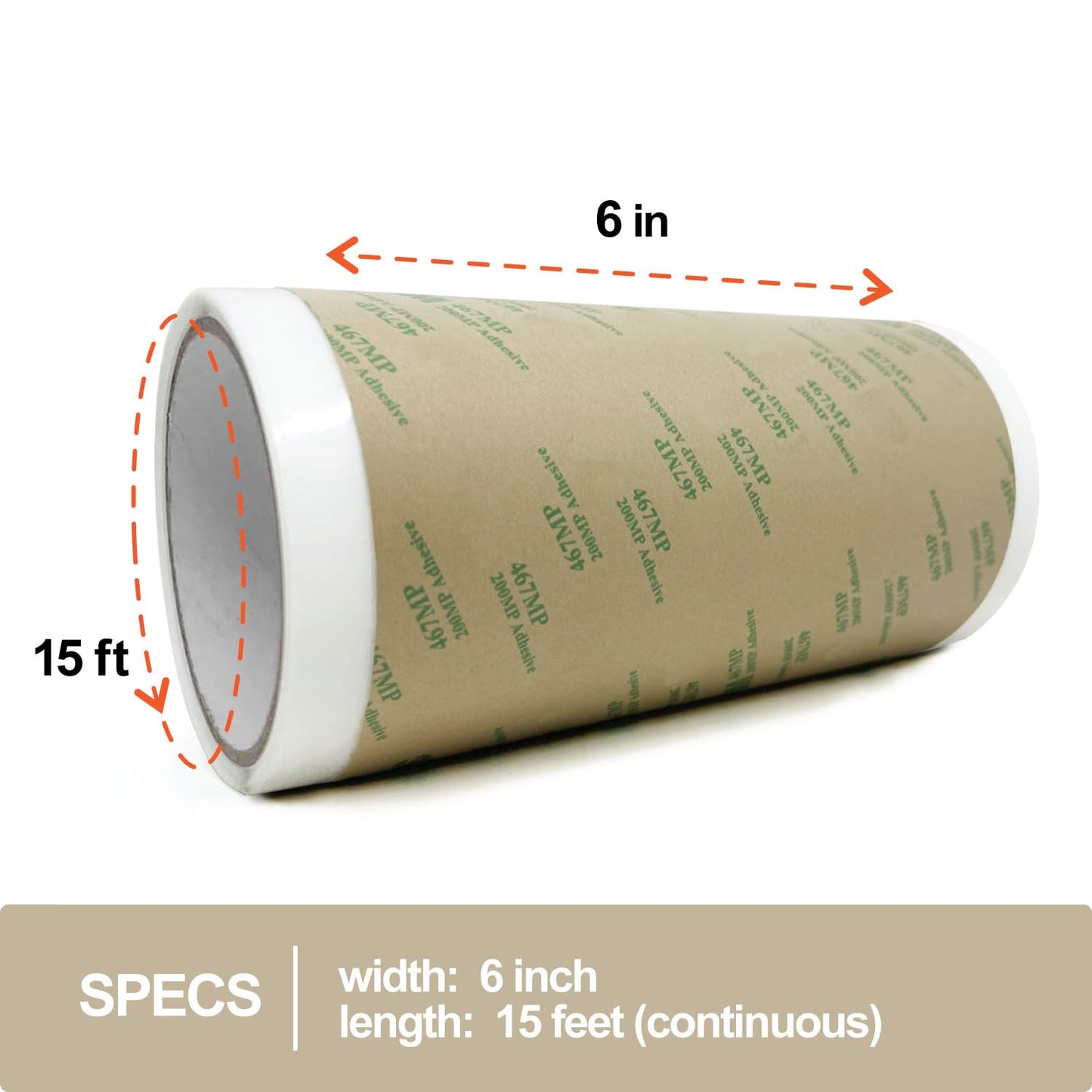 Gizmo Dorks 467MP Adhesive Transfer Tape - 6 in x 15 ft - Double Sided Industrial Strength Clear Bond, Permanent Multipurpose Adhesive for Crafts and Industrial Use