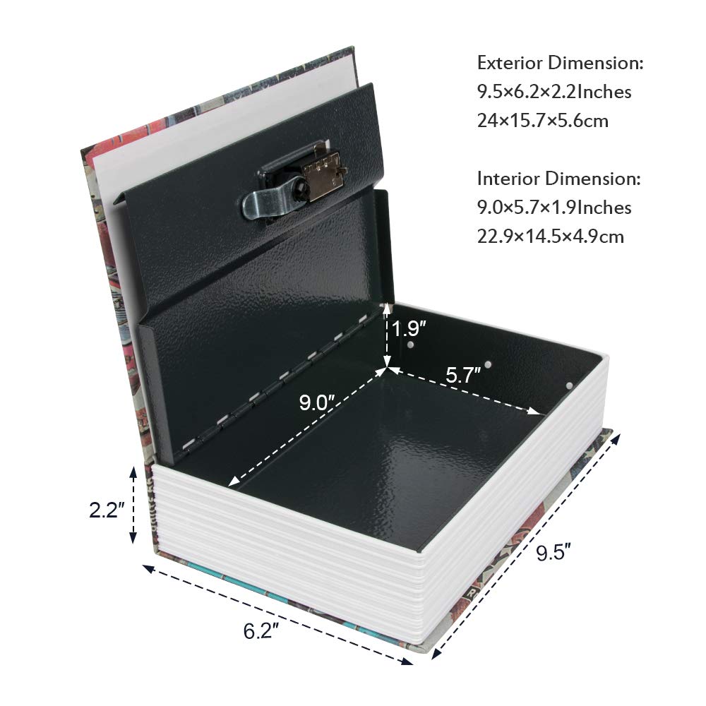 KYODOLED Hidden Metal Lock Box,Diversion Book Safe with Combination Lock,Money Hiding Box,Collection Box,9.5" x 6.2" x 2 .2",USA