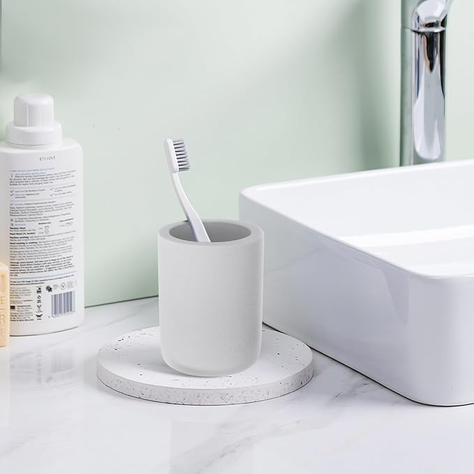 Diatomite Toothbrush Holder, BOJDOPIE Water Absorption Quick Drying Bathroom Countertop Organizer, Stand Cup for Toothpaste Makeup Brushes Razors (Light Grey)