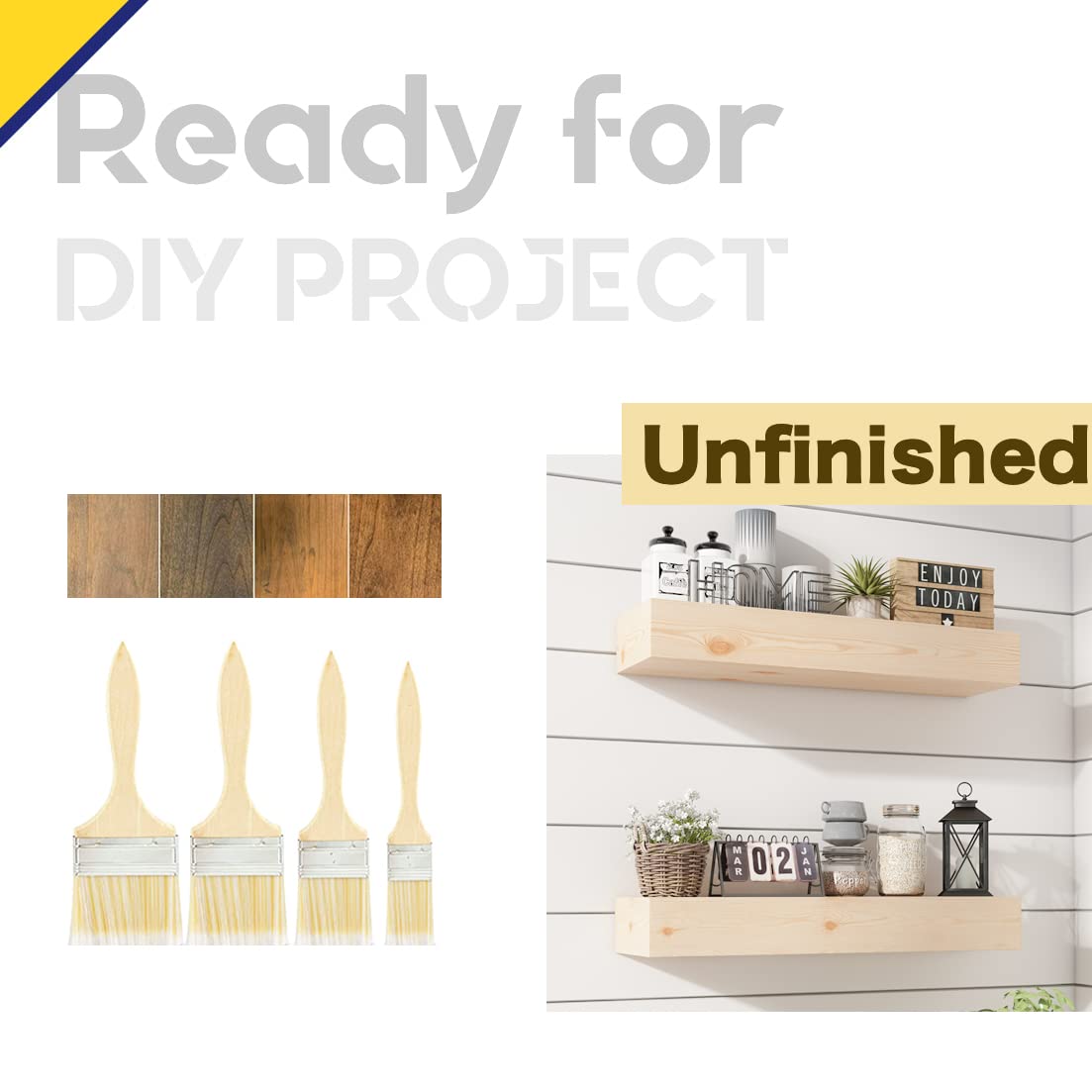 ROOREVO Wall Floating Shelves, Rustic Wood Shelf for Wall Mounted - Wooden Handmade Shelves for Bathroom Kitchen Livingroom - No Stain - DIY(Unfinished, 24 Inch - 2 Pack)