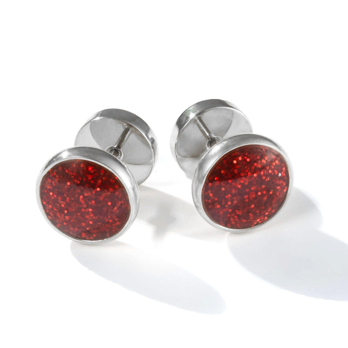Titanium Red Screw Flat Back Earrings Hypoallergenic for Sensitive Ears Barbell Surgical Stainlesss Steel Screw Back Earrings for Women Men Punk Helix Piercing Ear Studs