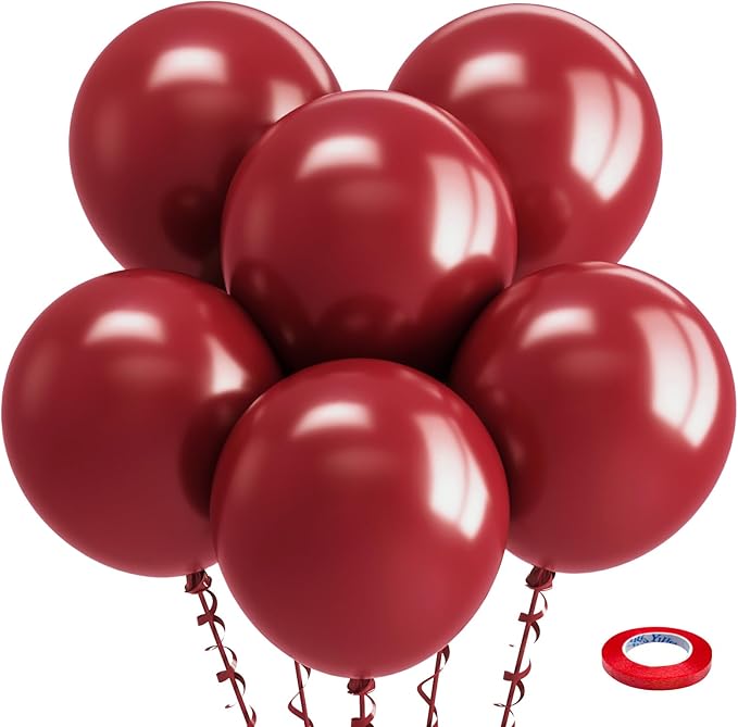 Bezente Burgundy Balloons 18 Inch - 30 Pack Large Thick Dark Ruby Balloons Big Round Retro Wine Red Maroon Latex Balloons for Thanksgiving New Years Casino Themed Cherry Party Decorations