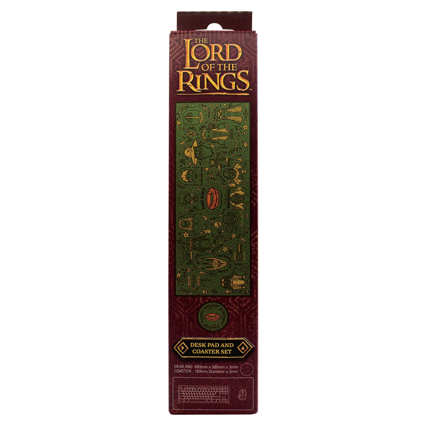 The Lord of the Rings Desk Pad & Coaster Set – Large Computer Gaming Mouse Mat with Matching Drink Coaster, Middle-Earth Map Design, Officially Licensed Item