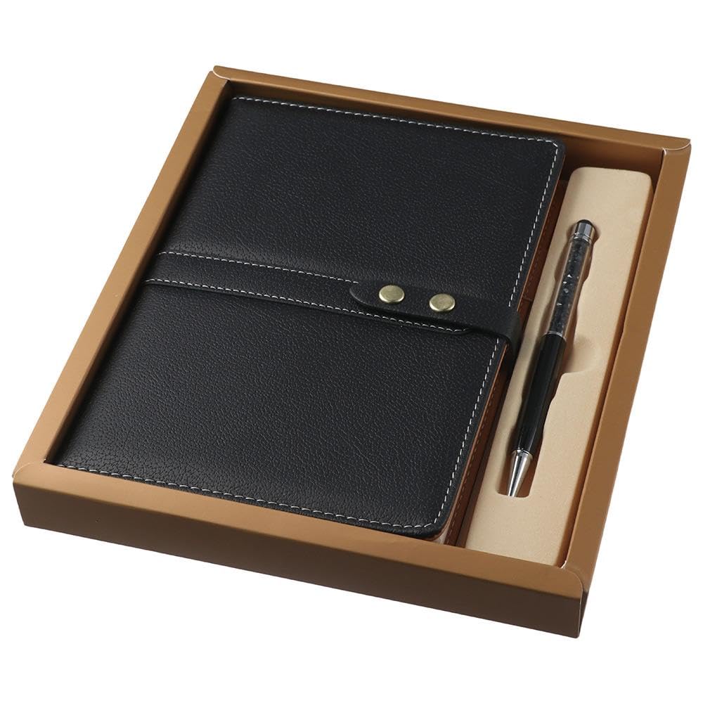 GetCoupon A5 Notepad Set Gift Box Business Notebook, With Pen Diary Ledger Gift Soft Faux Leather Hardcover(Black)
