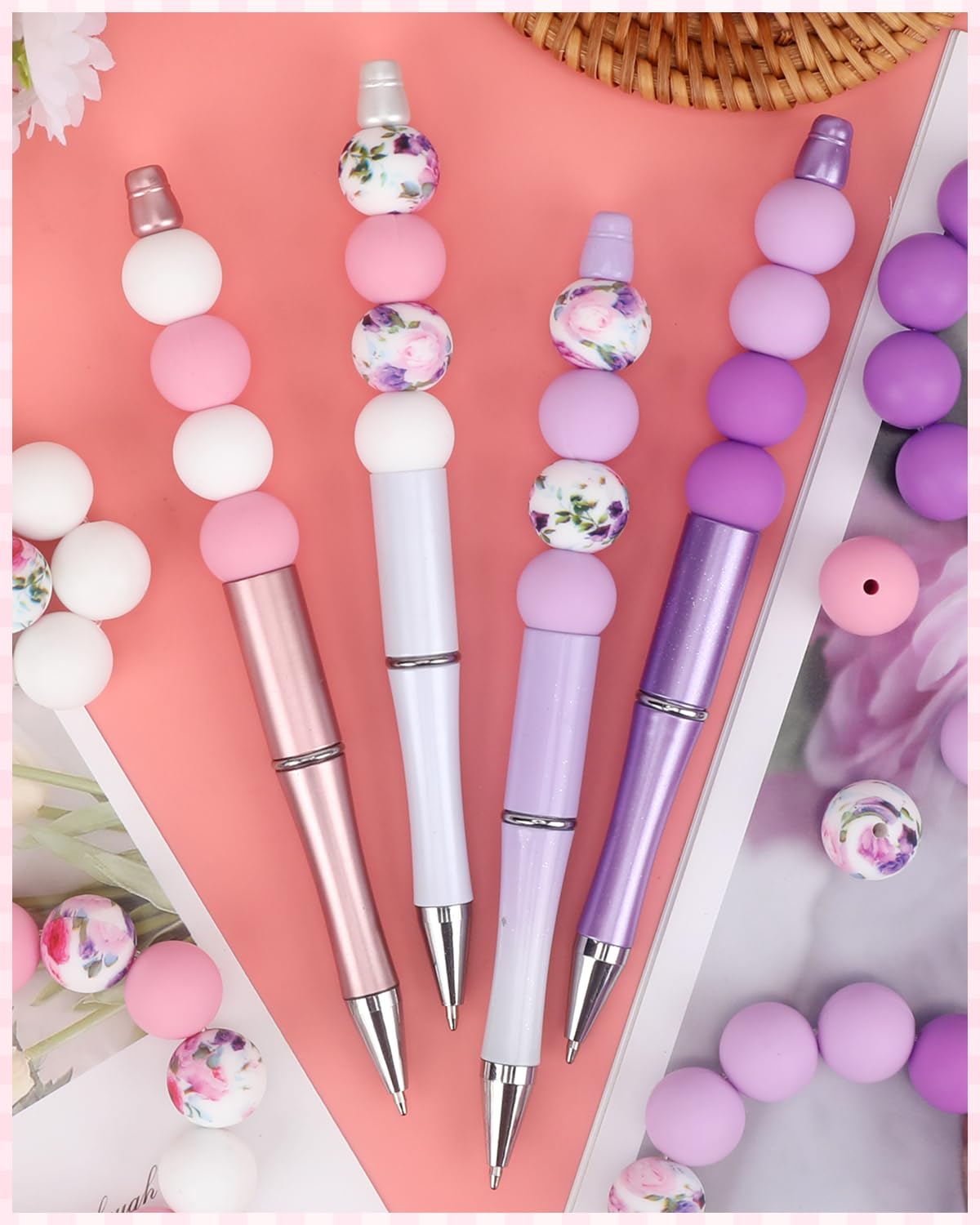SALUOKE 100 Pcs 15mm Silicone Beads for Keychain Making, Purple White Silicone Beads Bulk Round for Bracelets Pens Crafts Jewelry Making (Purple White)
