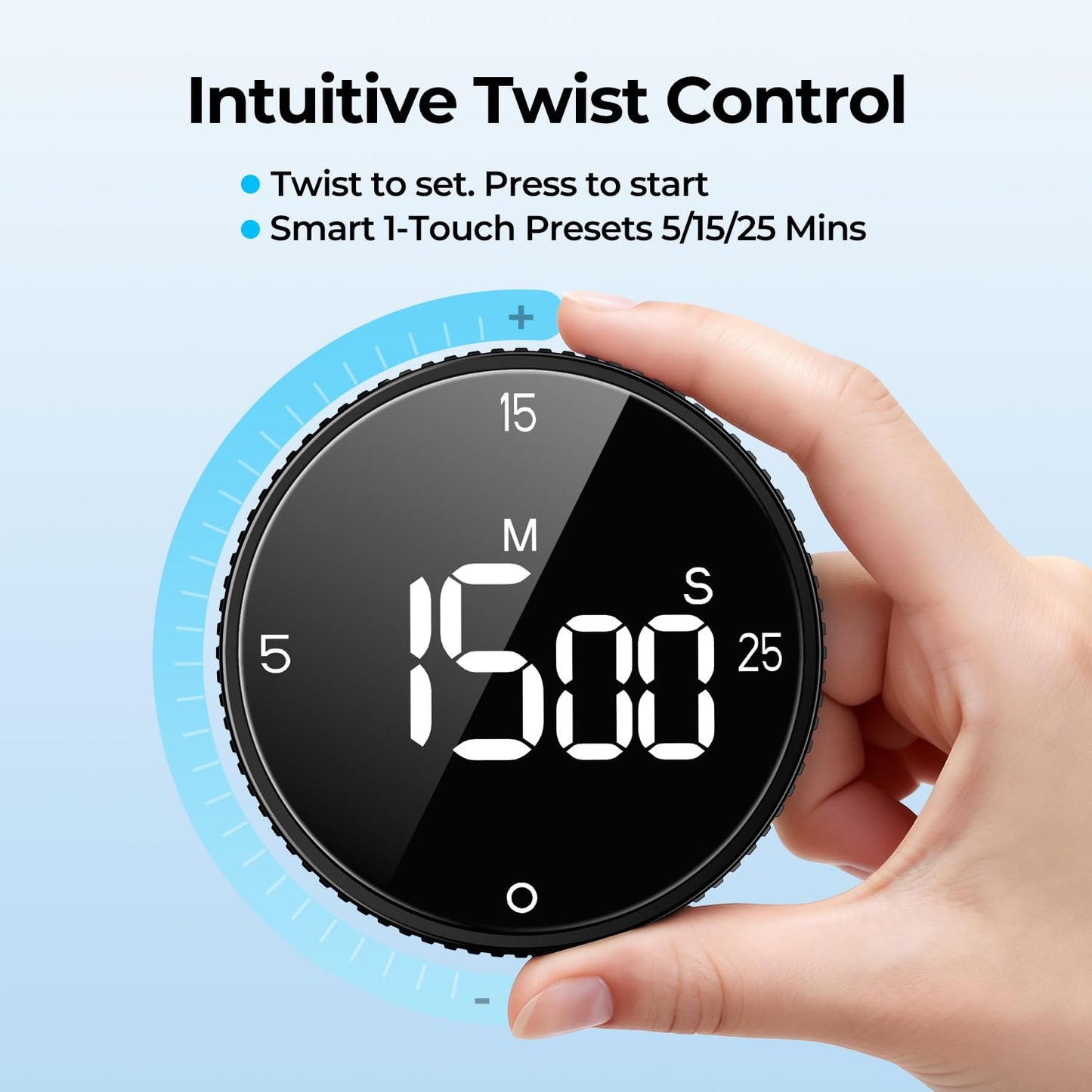 Allbean Magnetic Kitchen Timer for Cooking with Loud Alarm - Large LED Display Rotating Countdown Pomodoro Timer, Preset 5/15/25 Mins Easy for Seniors and Kids，for Baking Grilling Studying