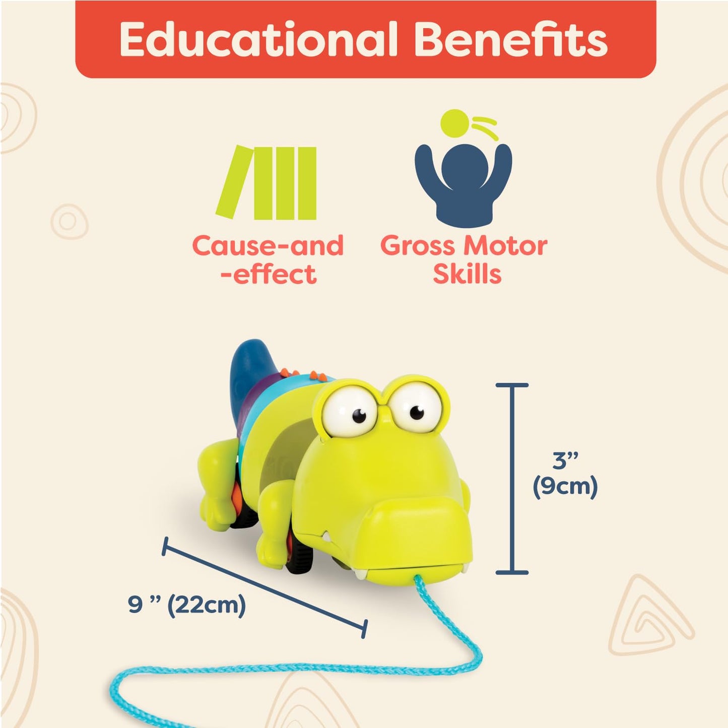 B. toys – Waggle – A – Longs – Pull Along Interactive Toy – Push or Pull Crocodile – Walking Toy with String for Toddlers, Kids, Snappity Scott – 18 Months