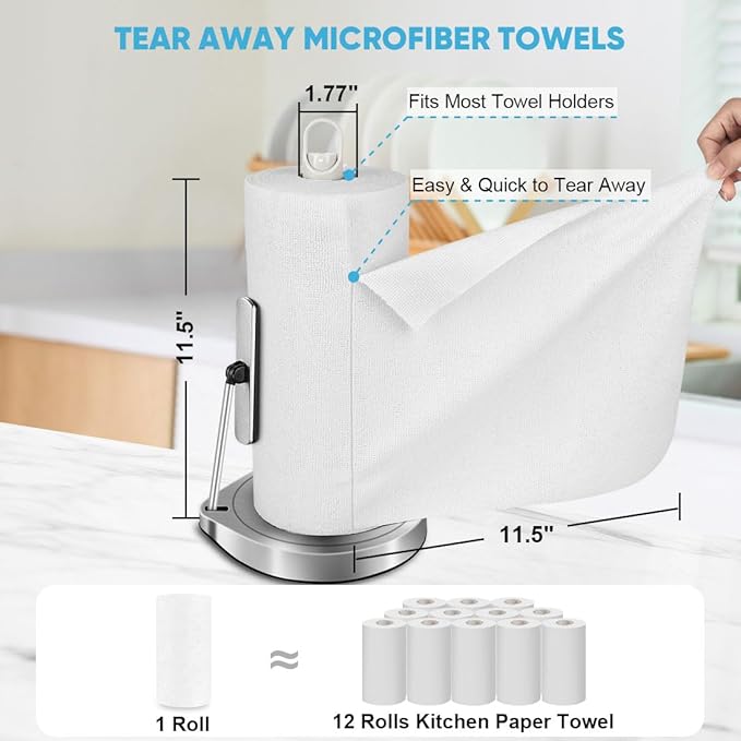 AIDEA Microfiber Cleaning Cloth Roll, White 50PK, Tear Away Reusable Paper Towels, Commercial Shop Rags, Microfiber Towels for Cars, Lint Free Rags for House, Kitchen, Automotive, 11.5"×11.5"