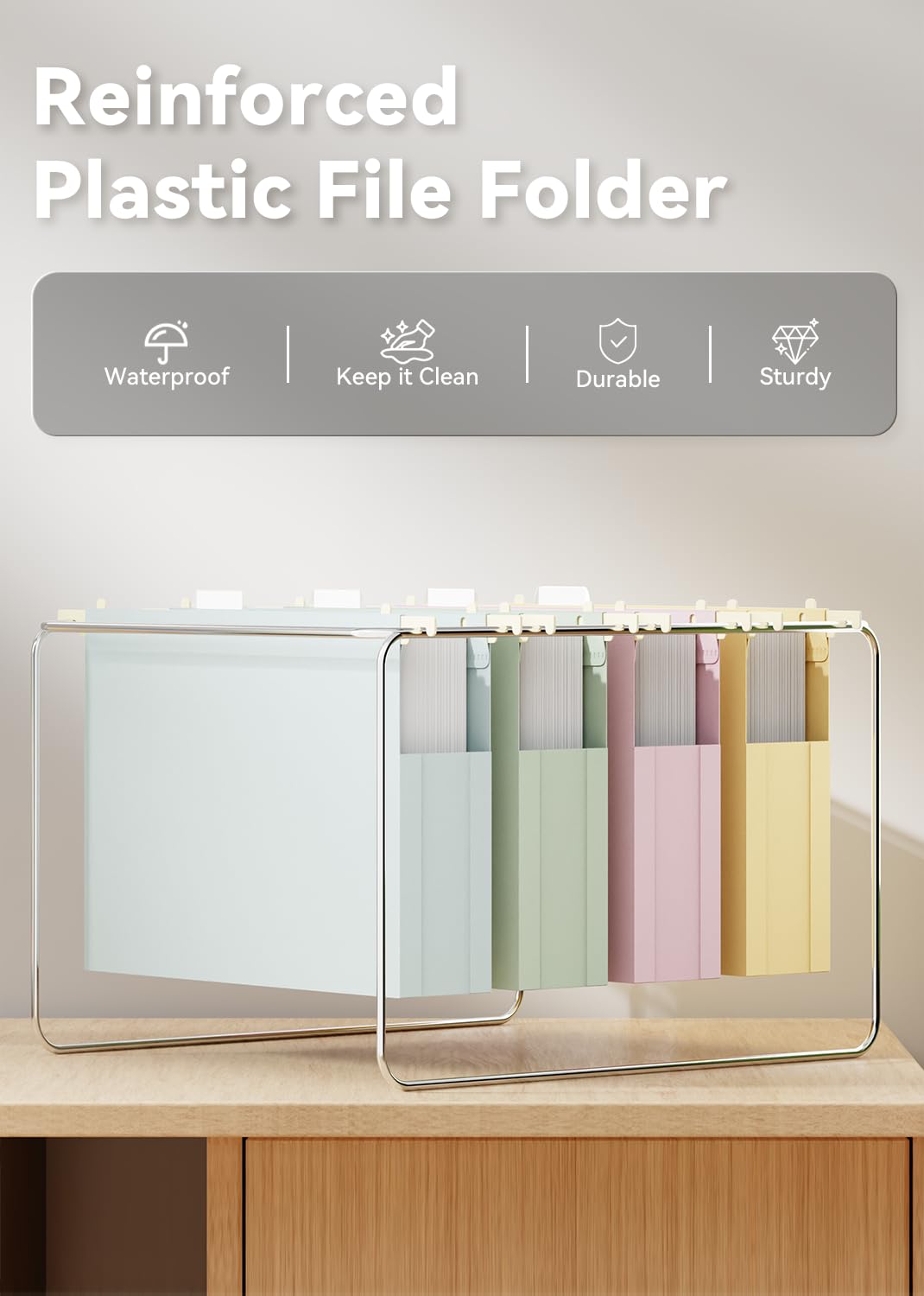 Ansook Letter Hanging File Folders Extra Capacity,Heavy Duty 2" Pastel Expandable Letter Size File Folder Hanging with Tabs,12 Pack Plastic File Cabinet Folders,Office School Hanging File Organizer