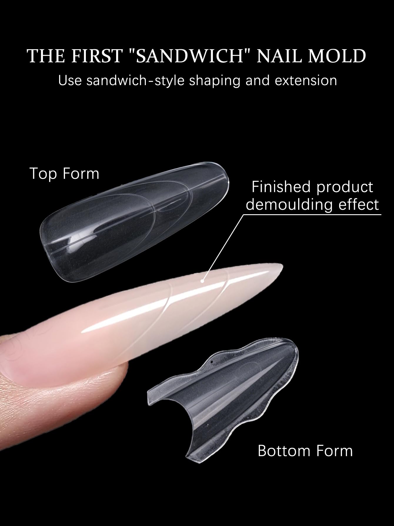 Klimonla Sandwich Dual Nail Forms Professional Sandwich Dual Forms-240Pcs Long Stiletto Nail Mold for Fast Extension,15 Sizes Reusable Salon Manicure Tools (240pcs F50s)