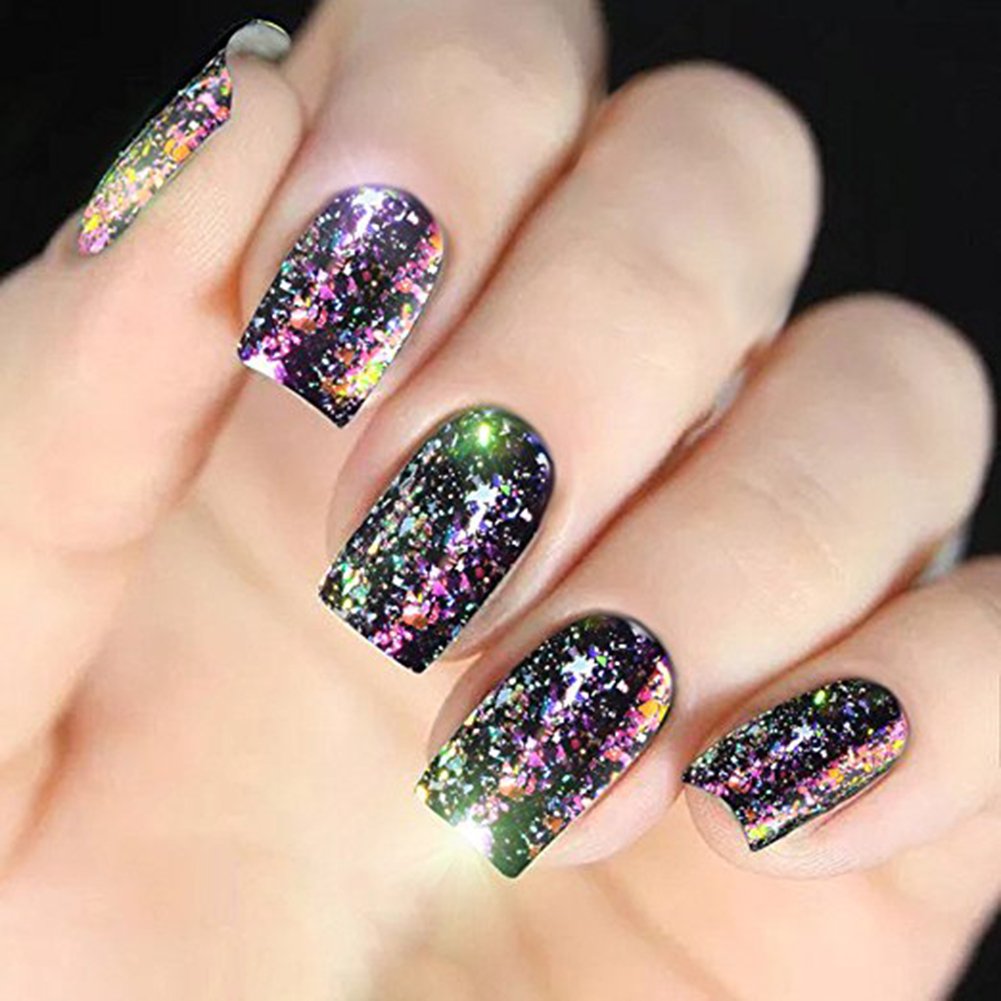 Mesiyun Nail Art Chameleon Sequins Laser Glitter Holographic Flakes Paillette 3D Galaxy Mirror Powder 3 Boxes
